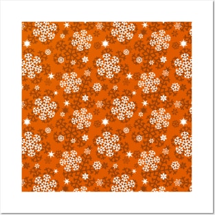 Snowflakes Pattern on Dark Orange Posters and Art